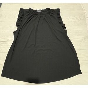 KLD Black Sleeveless Ruffle Blouse L Round Neck Pullover Solid